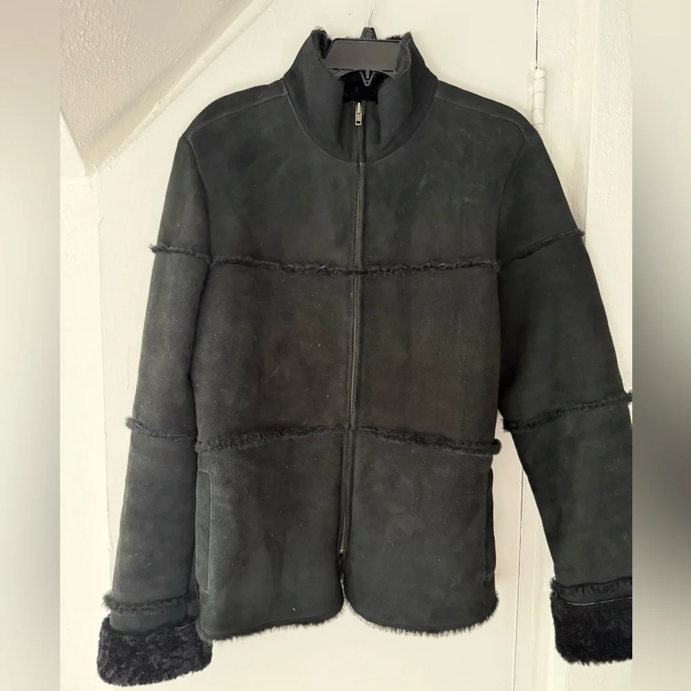 Bushwacker Genuine Suede Leather Sheepskin Lined Black Jacket Women’s Medium